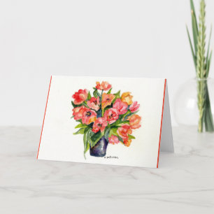 bright yellow orange pink H2O colour poppy paintin Thank You Card