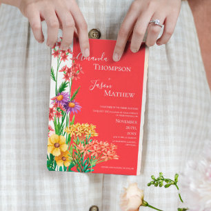 Bright Yellow Orange Purple Wildflowers Wedding Magnetic Invitation