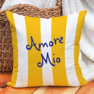 Bright Yellow Orange Stripes   Amore Mio Cushion