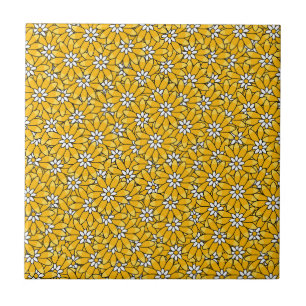 Bright Yellow Overlapping Floral Pattern Ceramic Tile