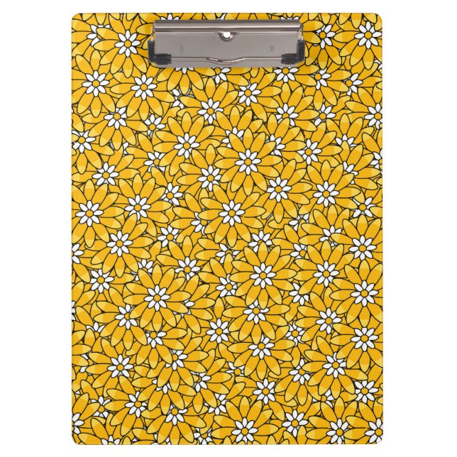 Bright Yellow Overlapping Floral Pattern Clipboard (Front)