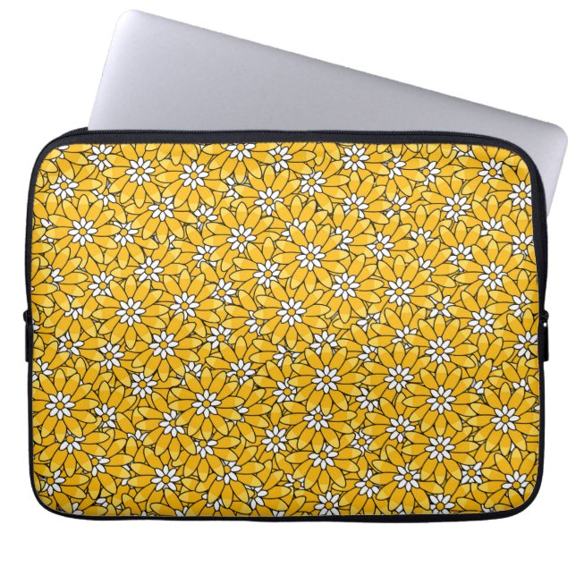 Bright Yellow Overlapping Floral Pattern Laptop Sleeve (Front)