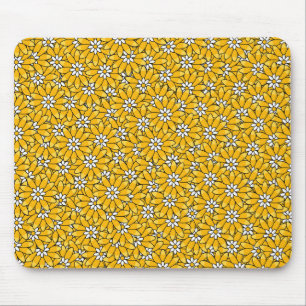 Bright Yellow Overlapping Floral Pattern Mouse Pad