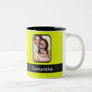 Bright yellow personalised photo Two-Tone coffee mug