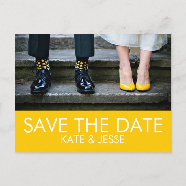 Bright Yellow Photo Save the Date Postcard (Front)