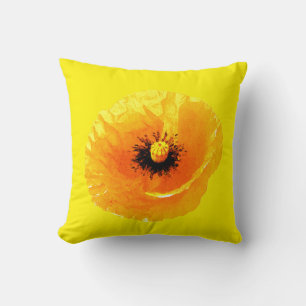 Bright Yellow Poppy Flower Floral Abstract Wedding Cushion