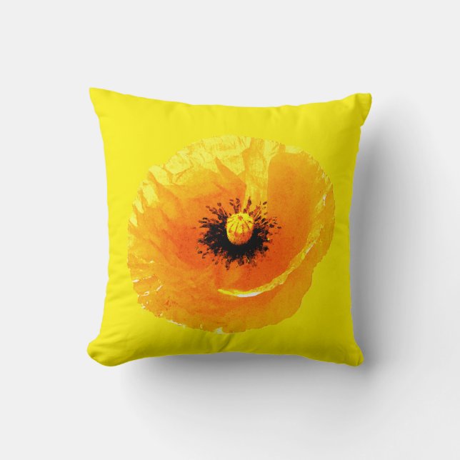 Bright Yellow Poppy Flower Floral Abstract Wedding Cushion (Front)