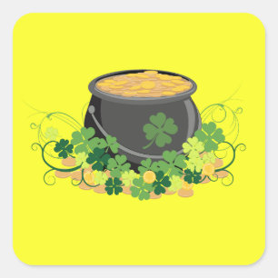 Bright Yellow Pot of Gold Square Sticker