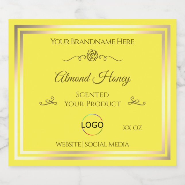 Bright Yellow Product Label Gold Frame with Logo (Single Label)