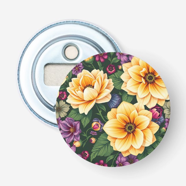 Bright Yellow & Purple Flowers Colourful Floral Bottle Opener (Front)