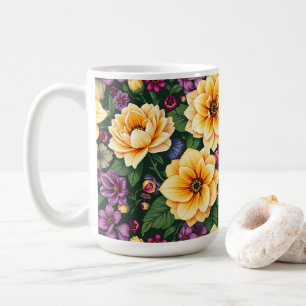 Bright Yellow & Purple Flowers Colourful Floral Coffee Mug