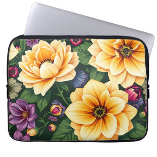 Bright Yellow & Purple Flowers Colourful Floral Laptop Sleeve