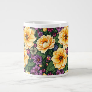 Bright Yellow & Purple Flowers Colourful Floral Large Coffee Mug