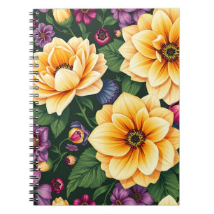 Bright Yellow & Purple Flowers Colourful Floral Notebook