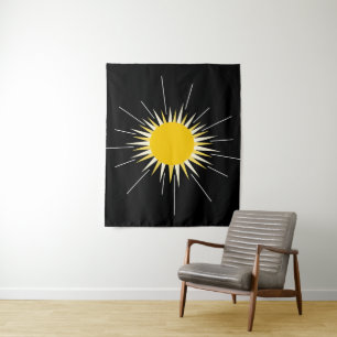 bright yellow radiant shining sun pattern  tapestry