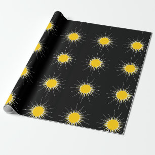 Bright yellow radiant shining sun pattern wrapping paper
