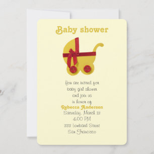Bright Yellow, red baby stroller for baby shower Invitation
