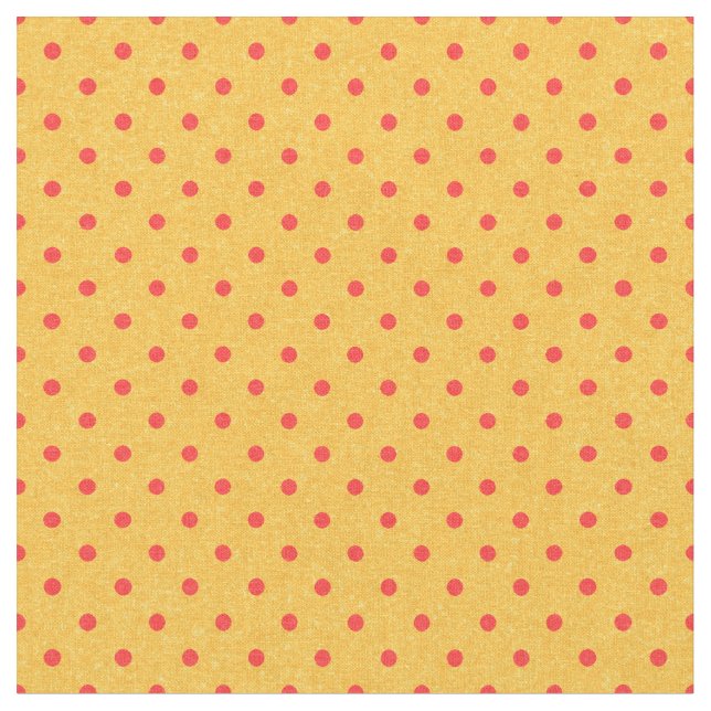 Bright Yellow & Red Polka Dots Fabric (Close Up)