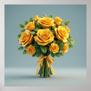 Bright Yellow Rose Bouquet Poster