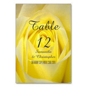 Bright yellow rose flower floral wedding table number