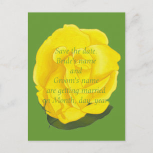 Bright yellow rose Save the date wedding postcards