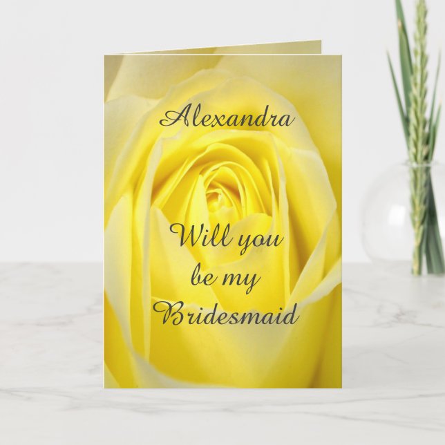 Bright yellow rose will you be my bridesmaid invitation (Front)