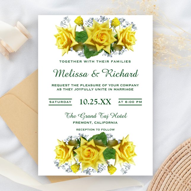 Bright Yellow Roses Floral Wedding Invitation (Creator Uploaded)