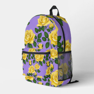 Bright Yellow Roses With Green Leaves Printed Backpack
