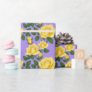 Bright Yellow Roses With Green Leaves Wrapping Paper