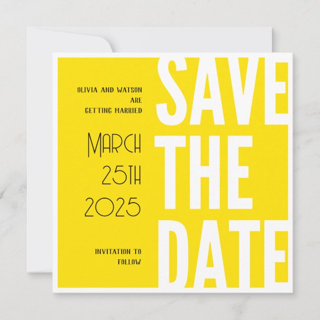 Bright Yellow Save the Date Invitation (Front)