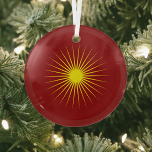 Bright Yellow Shining Star Mark Christmas Red Glass Tree Decoration