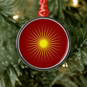 Bright Yellow Shining Star Mark Christmas Red Metal Ornament