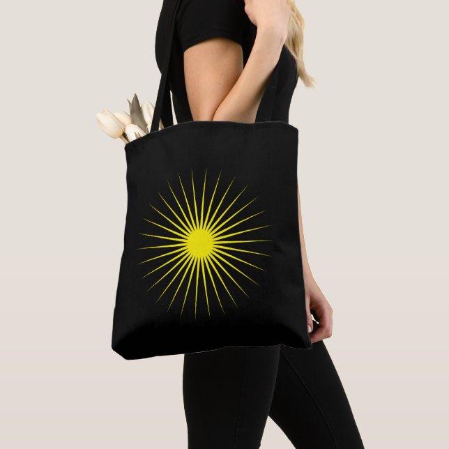 Bright Yellow Shining Star Mark Modern Black Tote Bag (Close Up)