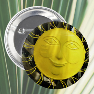 Bright Yellow Smiling Sun Face 6 Cm Round Badge