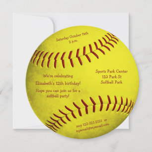 bright yellow softball themed girls sports party announcement
