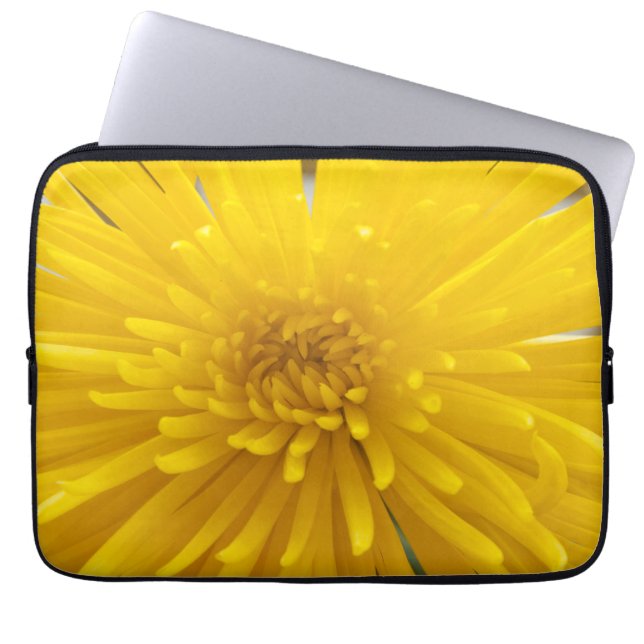 Bright Yellow Spiky Dahlia Close-Up Photograph Laptop Sleeve (Front)