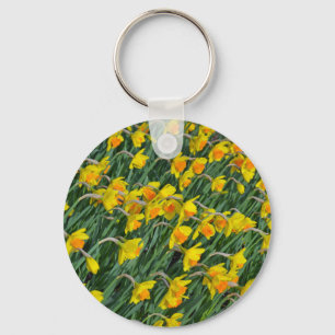 Bright yellow spring daffodils garden key ring