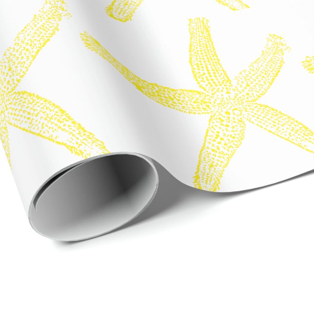 Bright Yellow Starfish Pattern Beach Summer 2025 Wrapping Paper (Roll Corner)