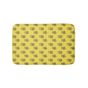 Bright Yellow Summer Bees Pattern Bath Mat