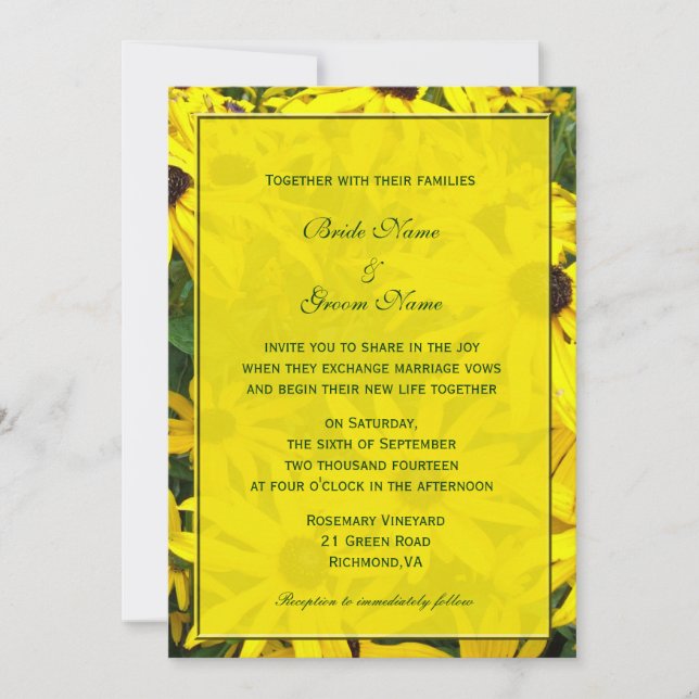 bright yellow summer daisy flowers wedding invites (Front)