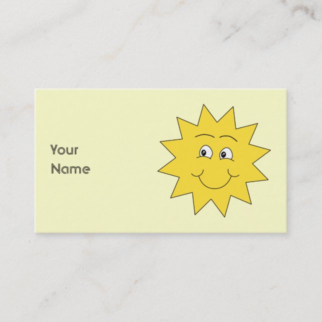 Bright Yellow Summer Sun. Smiling Face. Business Card (Front)