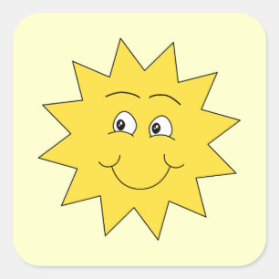 Bright Yellow Summer Sun. Smiling Face. Square Sticker