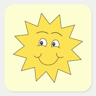 Bright Yellow Summer Sun. Smiling Face. Square Sticker