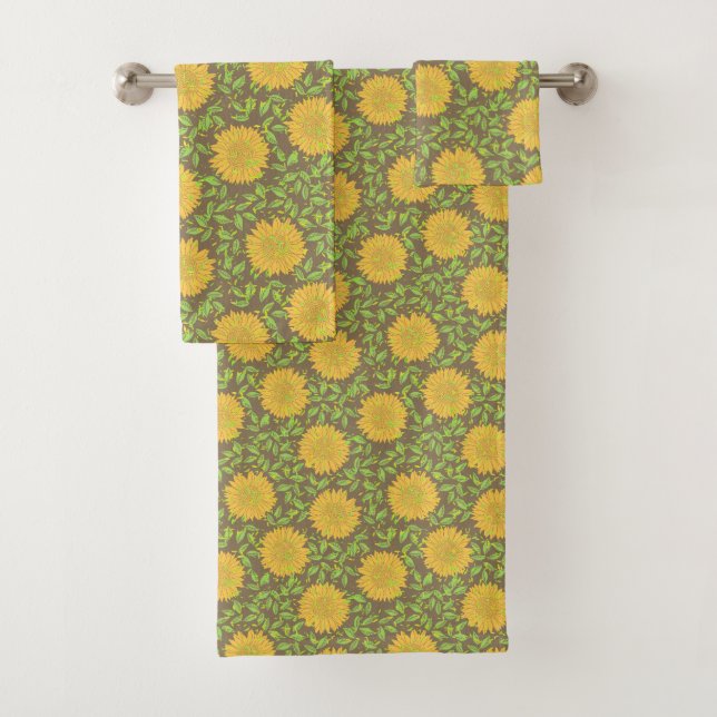 Bright Yellow Summer Sunflowers Bath Towel Set (Insitu)