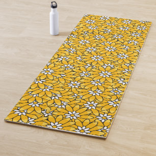 Bright Yellow Summery Flower Pattern Yoga Mat