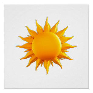 Bright Yellow Sun Illustration with Radiant Rays Poster