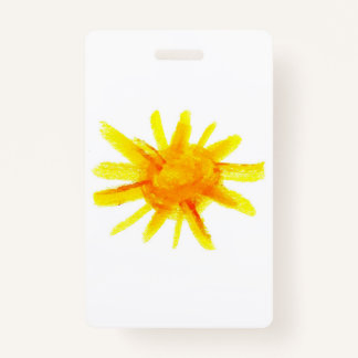 Bright yellow sun painted by hand ID badge