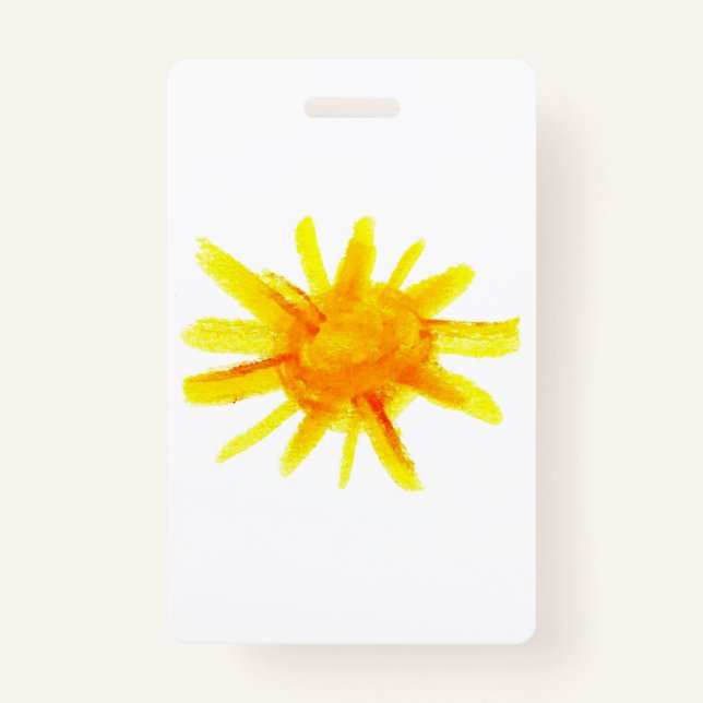 Bright yellow sun painted by hand ID badge (Front)