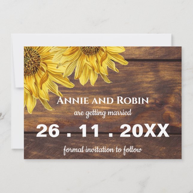Bright Yellow Sunflower Country Barn Wedding Save The Date (Back)