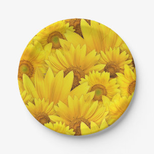 Bright Yellow Sunflower Daisy Floral Pattern Paper Plate